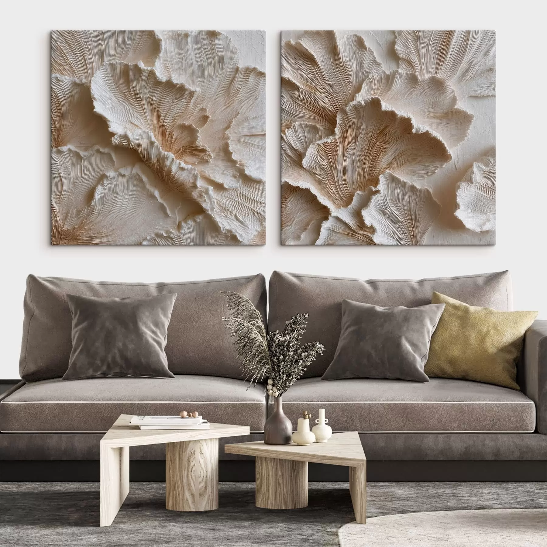 Tablouri Petale tridimensionale cu textură, pe un fundal deschis, în stilul unui poster artistic m30647