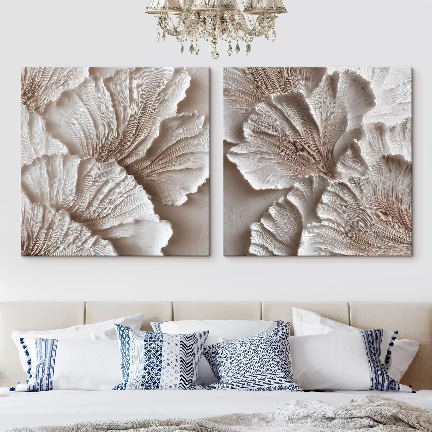 Tablouri Diptych de interior cu linii texturate într-o paletă de culori pastelate, în stilul artei contemporane m30648