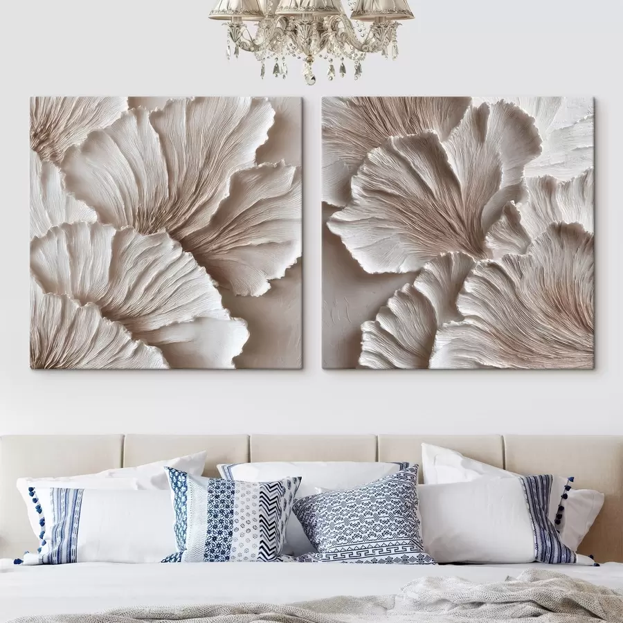 Tablouri Diptych de interior cu linii texturate într-o paletă de culori pastelate, în stilul artei contemporane m30648