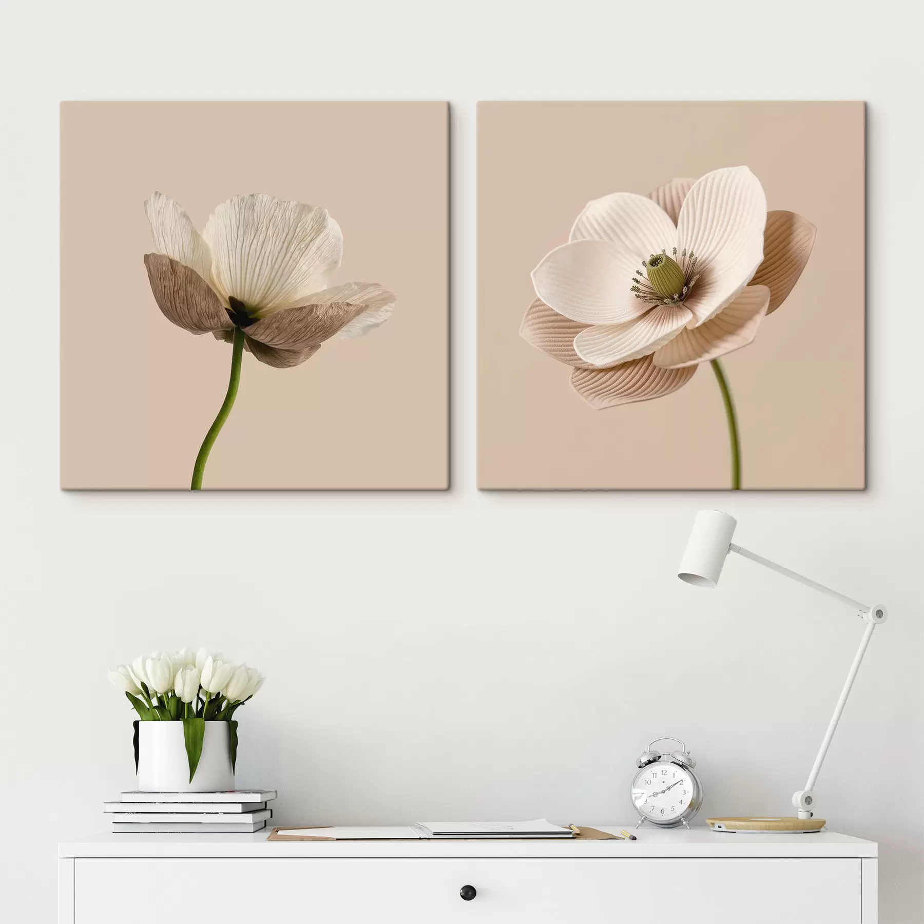 Tablouri Compoziție florală în nuanțe de bej și coral, în stilul ilustrațiilor de artă modernă m30653