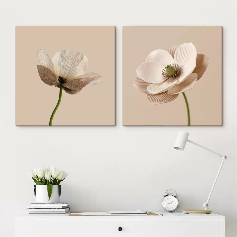 fototapet Compoziție florală în nuanțe de bej și coral, în stilul ilustrațiilor de artă modernă m30653