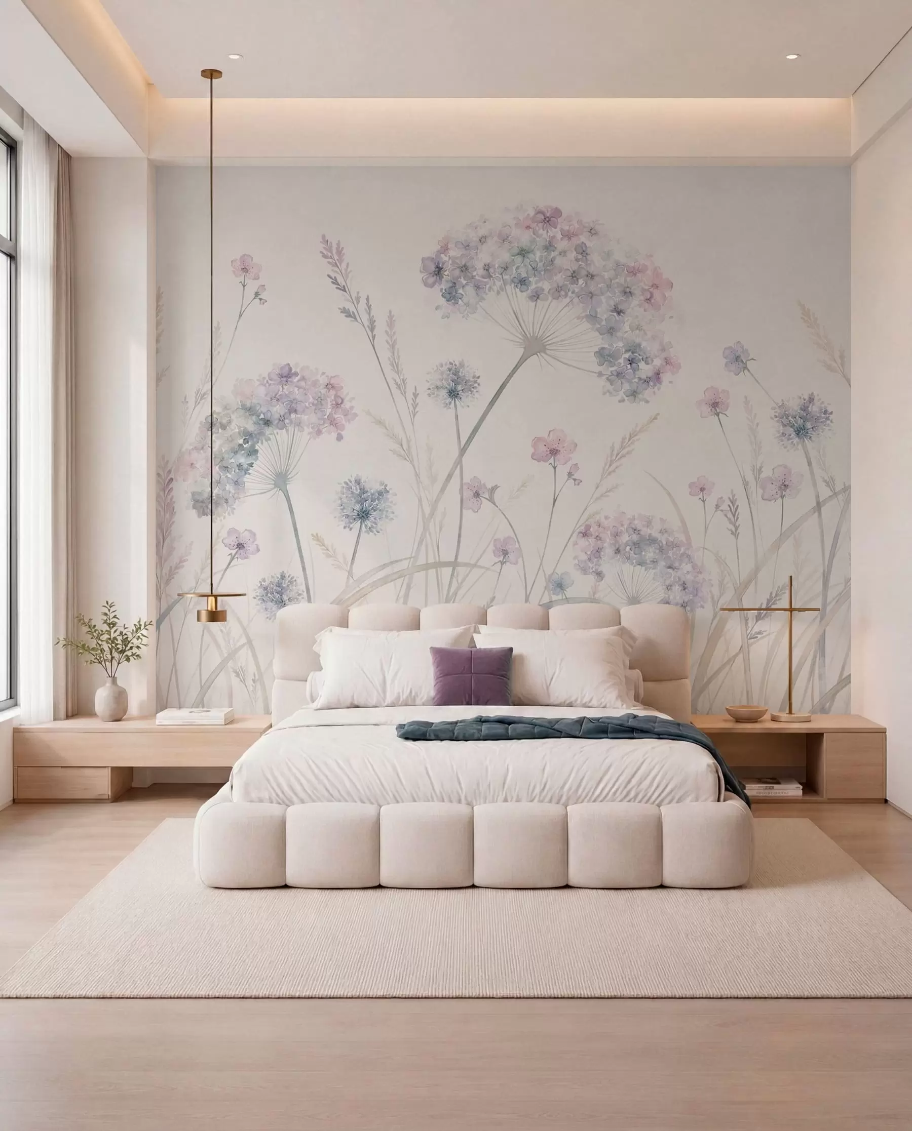 fototapet Flori de câmp în nuanțe delicate de albastru și liliac w05731