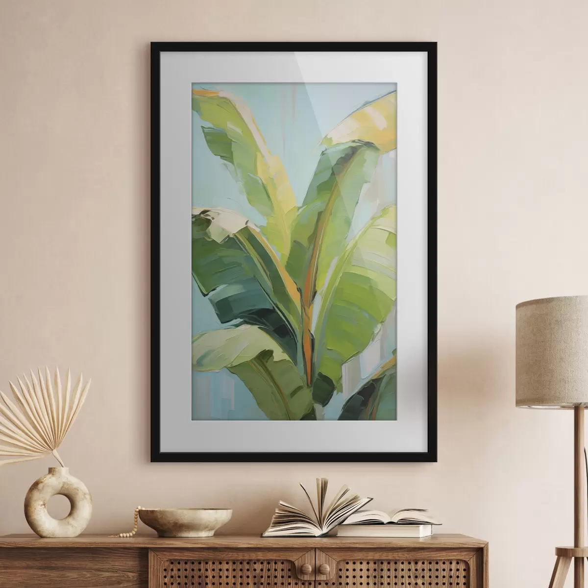 Poster Frunze de palmier-banană, pictură în stil imitație f50069
