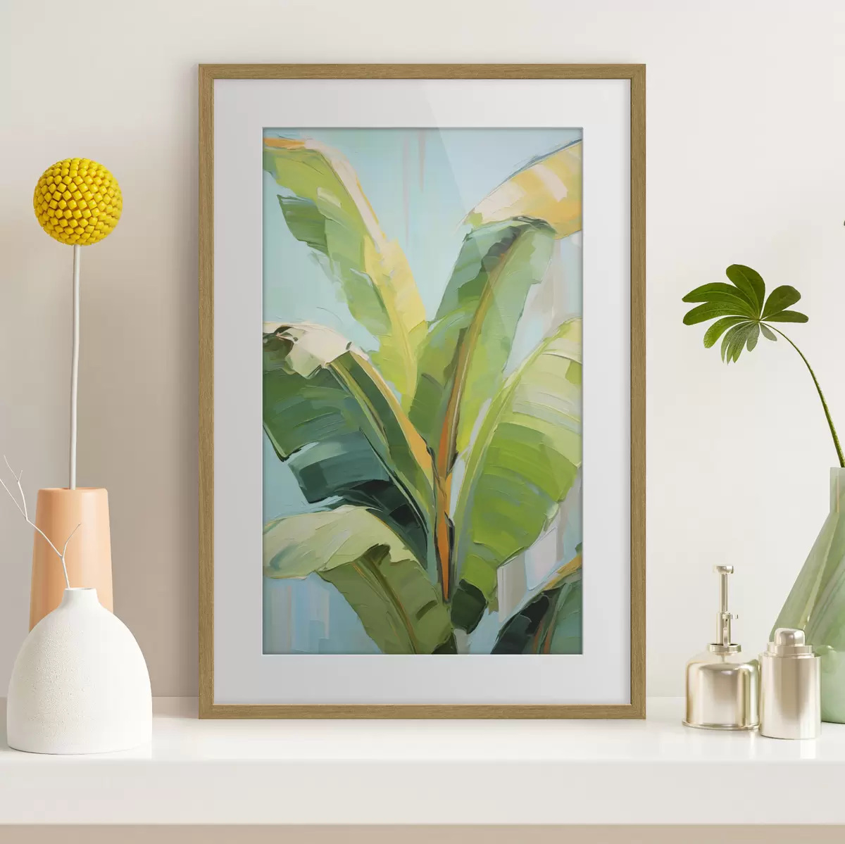 Poster Frunze de palmier-banană, pictură în stil imitație f50069