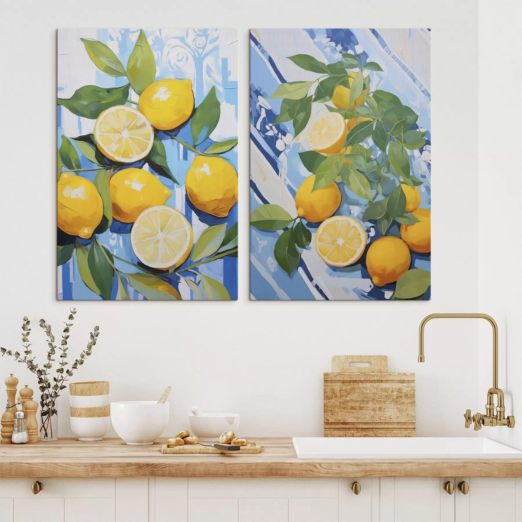 Tablouri Lămâi printre frunze, imitație de pictură m30778