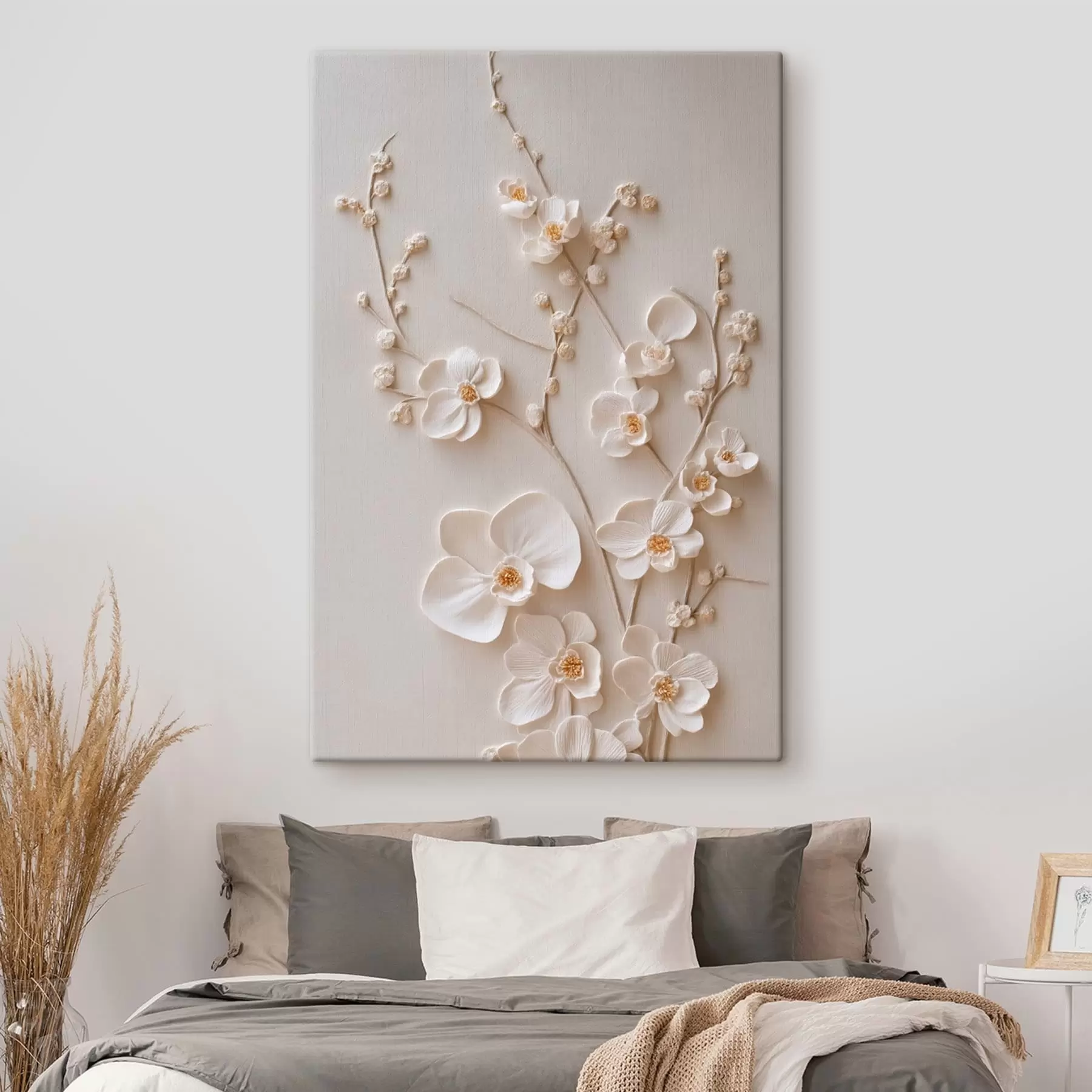 Tablouri Flori albe voluminoase pe ramuri delicate s49957