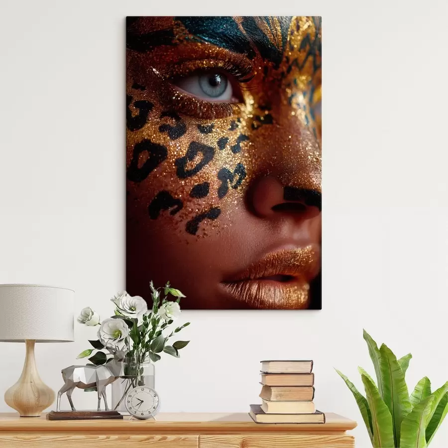 Tablouri Portret în prim-plan cu machiaj strălucitor cu imprimeu animalier s49979
