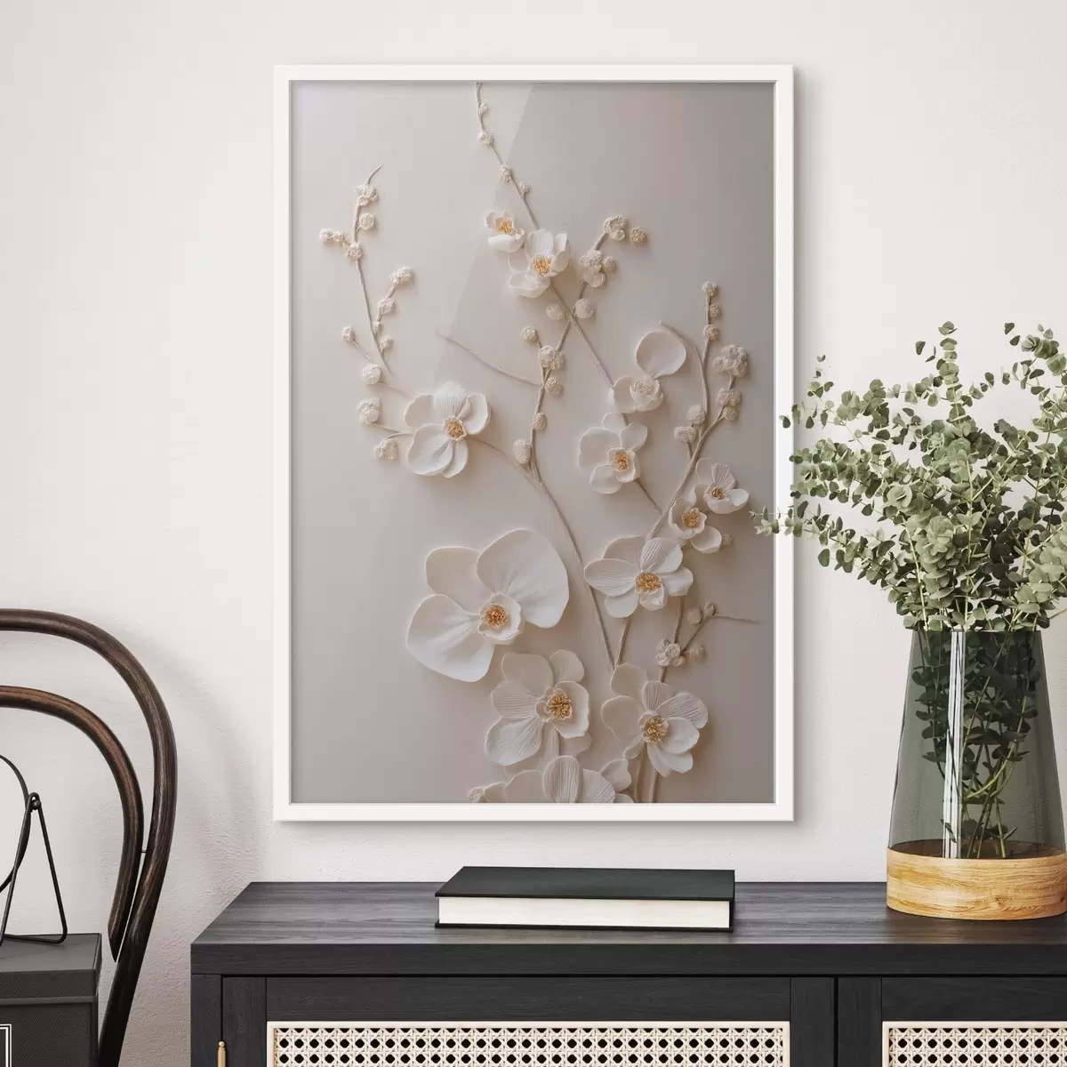 Poster Flori albe voluminoase pe ramuri delicate f49957