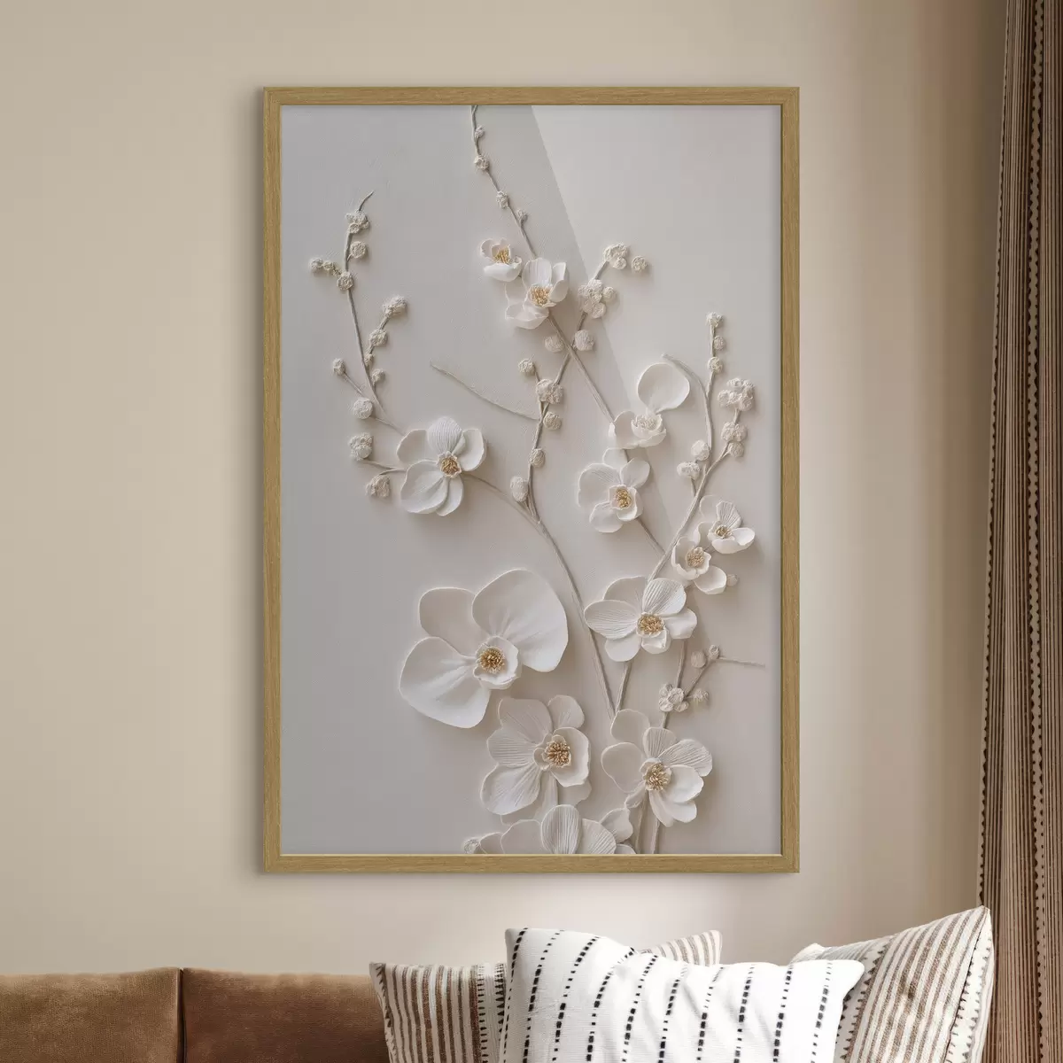 Poster Flori albe voluminoase pe ramuri delicate f49957