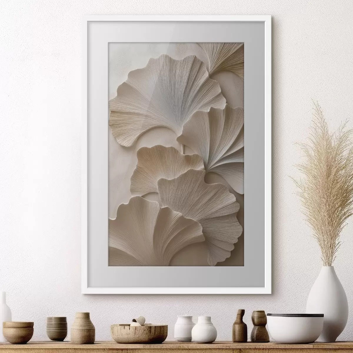 Poster Frunze în nuanțe neutre delicate, cu efect de relief f49960