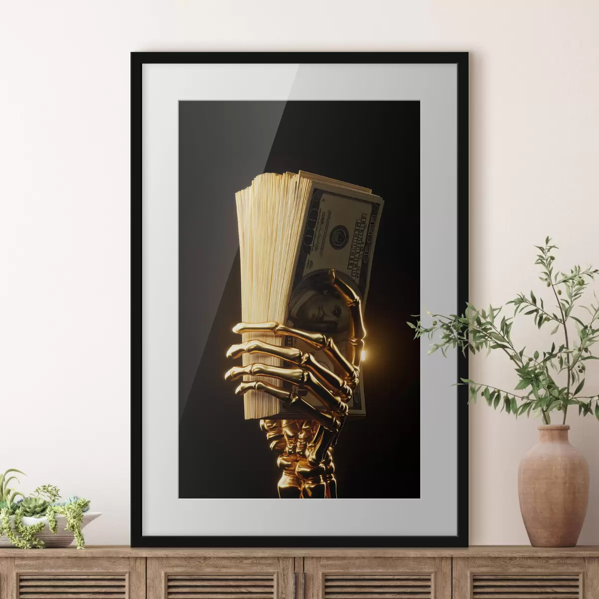 Poster Mână metalică ținând un teanc de bancnote f49967
