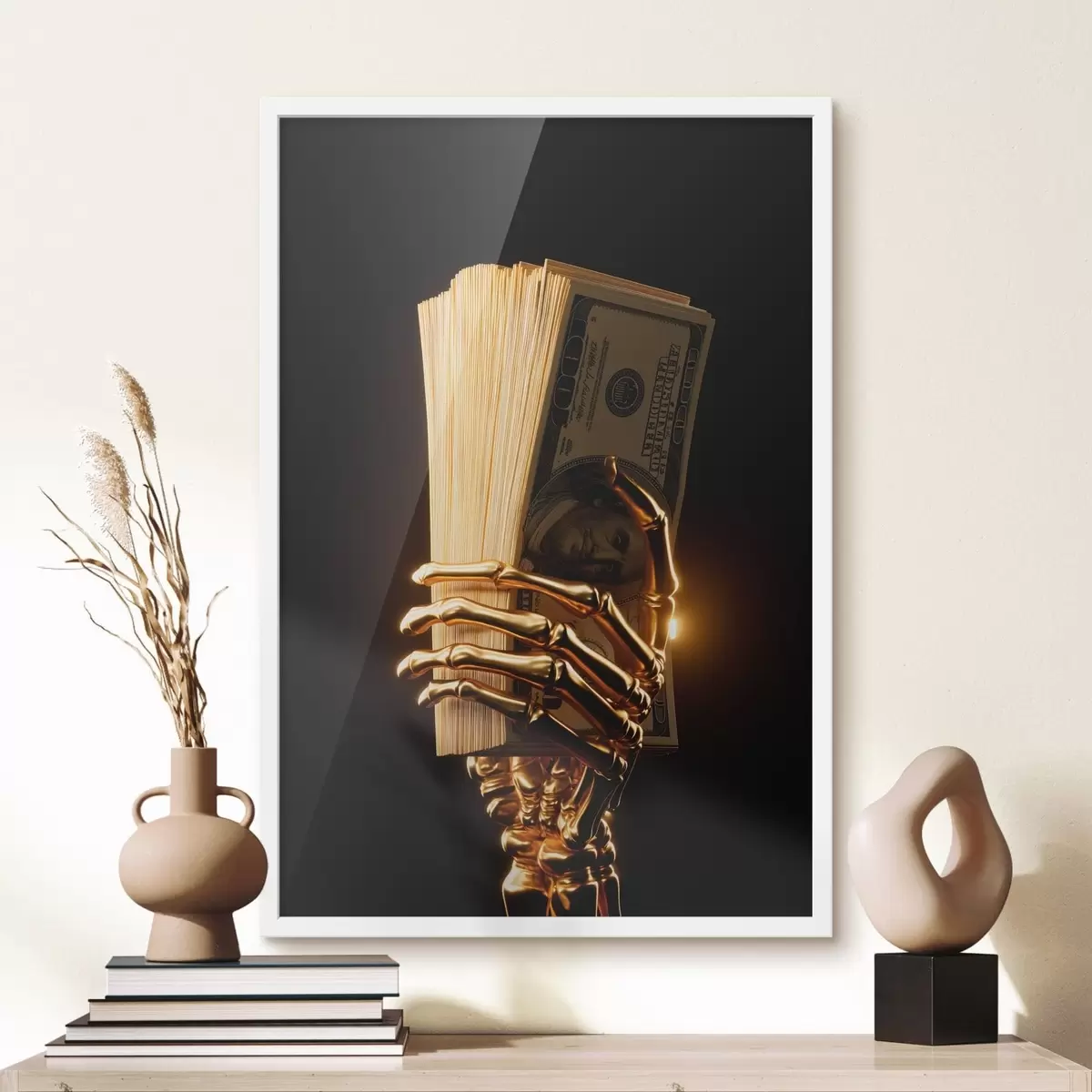 Poster Mână metalică ținând un teanc de bancnote f49967