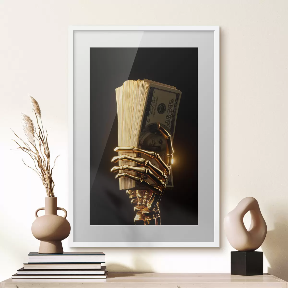 Poster Mână metalică ținând un teanc de bancnote f49967