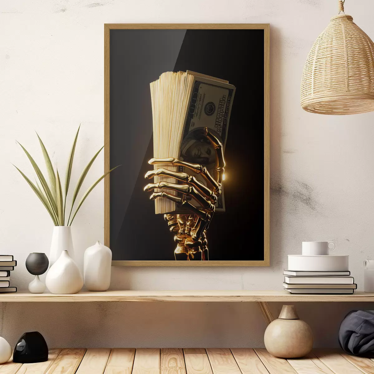 Poster Mână metalică ținând un teanc de bancnote f49967