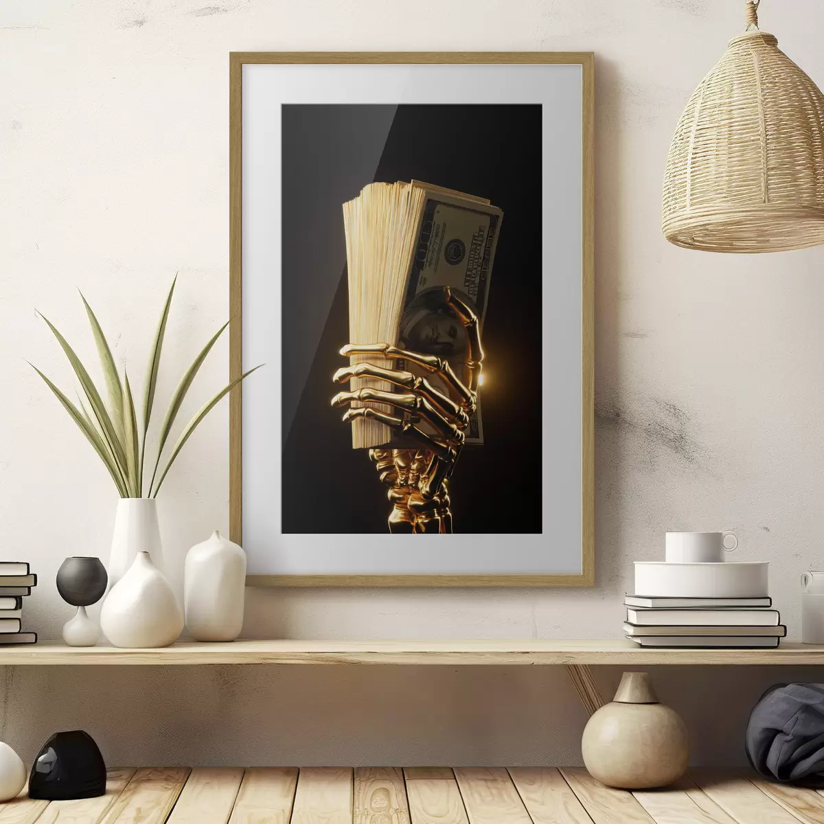 Poster Mână metalică ținând un teanc de bancnote f49967