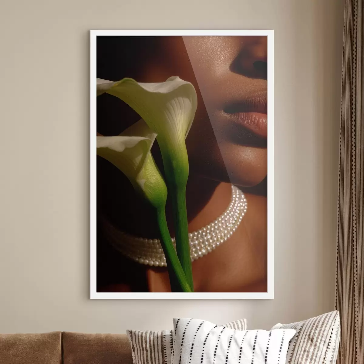 Poster Portret cu flori albe în lumină difuză f49980