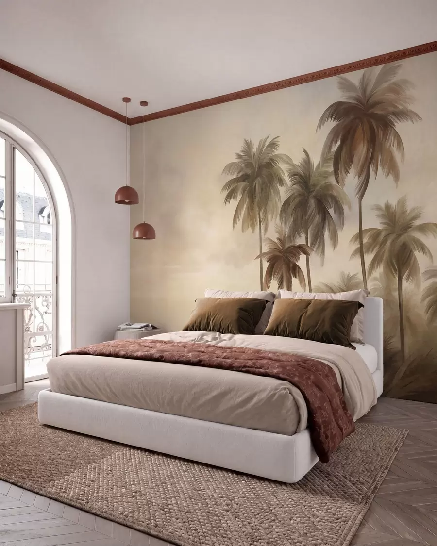 fototapet Palmieri, peisaj tropical, artă texturată w09938
