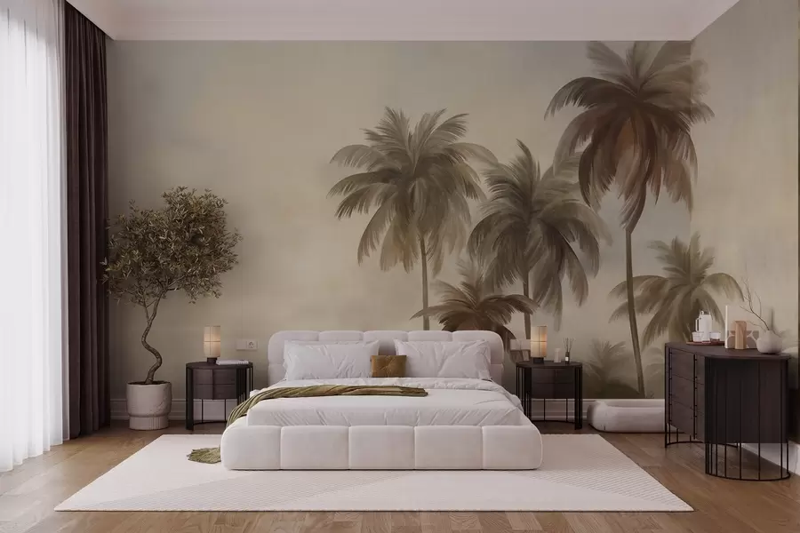 fototapet Palmieri, peisaj tropical, artă texturată w09938