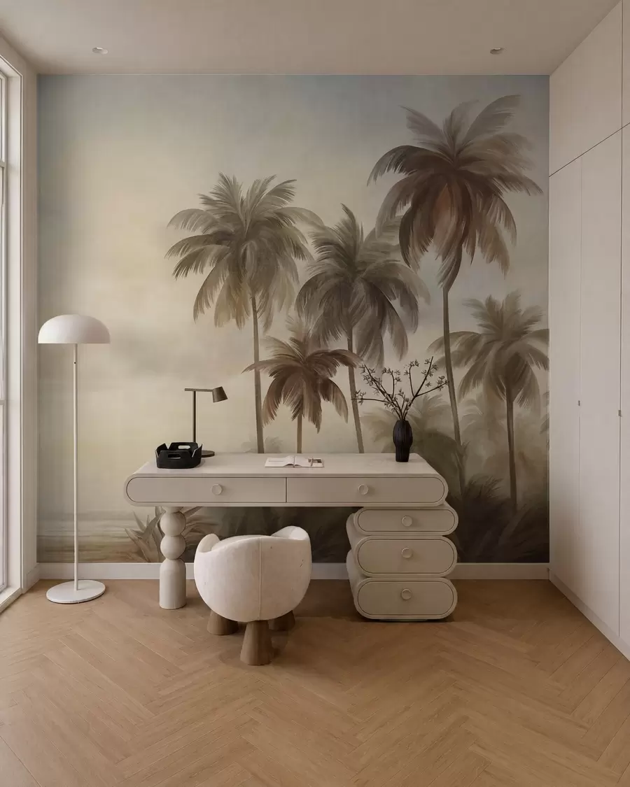 fototapet Palmieri, peisaj tropical, artă texturată w09938