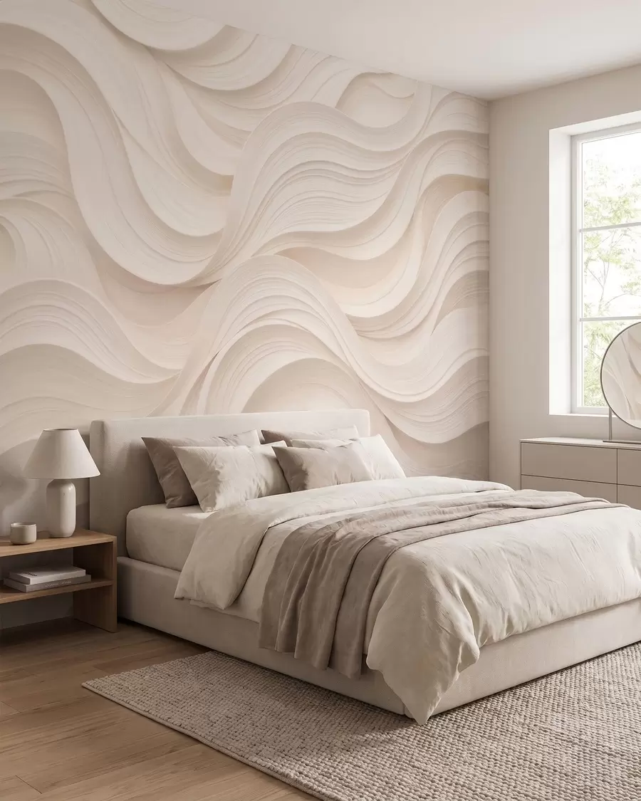 fototapet Valuri abstracte de culoare bej, în stil 3D w09957