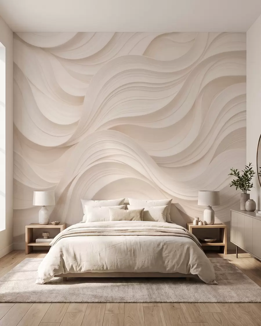 fototapet Valuri abstracte de culoare bej, în stil 3D w09957