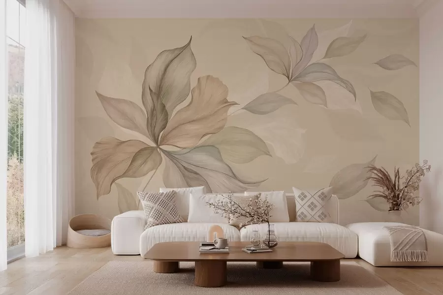fototapet Frunze decorative mari pe un fundal cald w05733