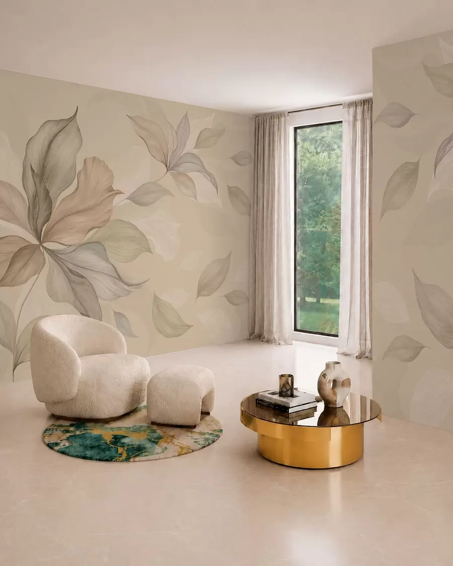 fototapet Frunze decorative mari pe un fundal cald w05733