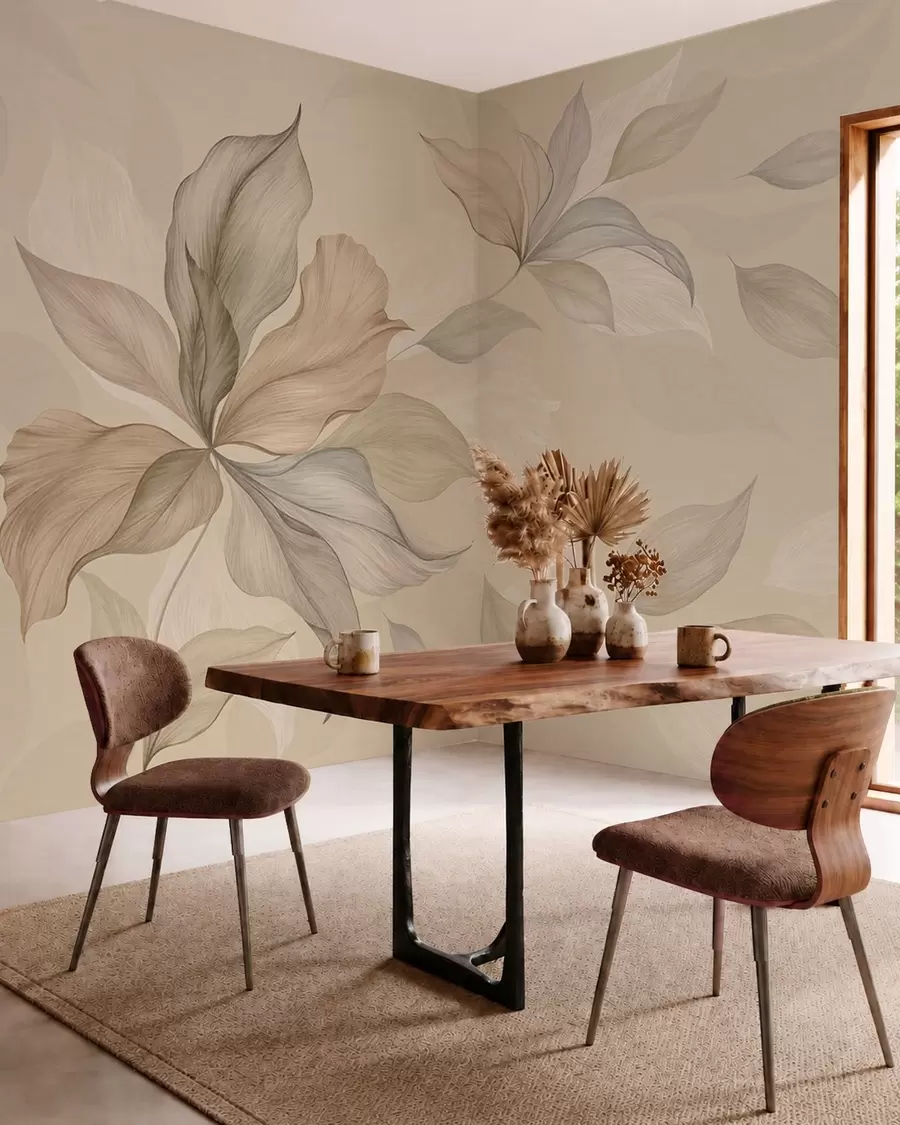 fototapet Frunze decorative mari pe un fundal cald w05733