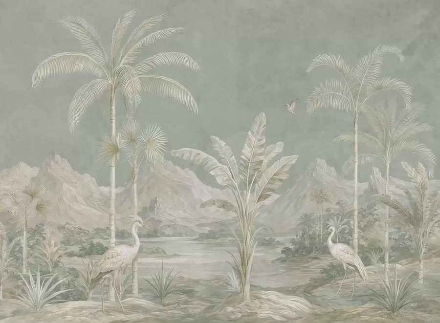 fototapet Peisaj tropical în nuanțe delicate de verde w05819