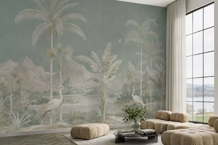 fototapet Peisaj tropical în nuanțe delicate de verde w05819
