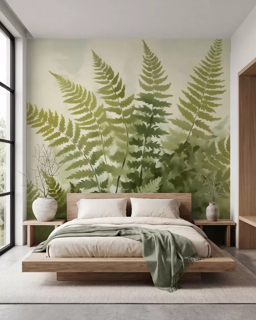 fototapet Frunze de ferigă stilizate în mod abstract, imitație de pictură w05852