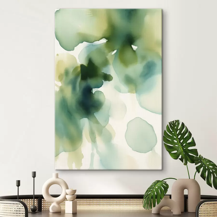 Tablouri Pictură în acuarelă în stil abstract, cu forme curgătoare în nuanțe de verde s50206