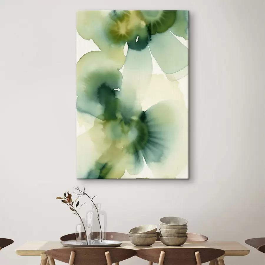 Tablouri Pictură în acuarelă în stil abstract, cu forme curgătoare în nuanțe de verde s50207