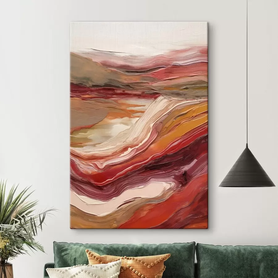 Tablouri Peisaj abstract cu straturi texturate de roșu, portocaliu și bej s50216
