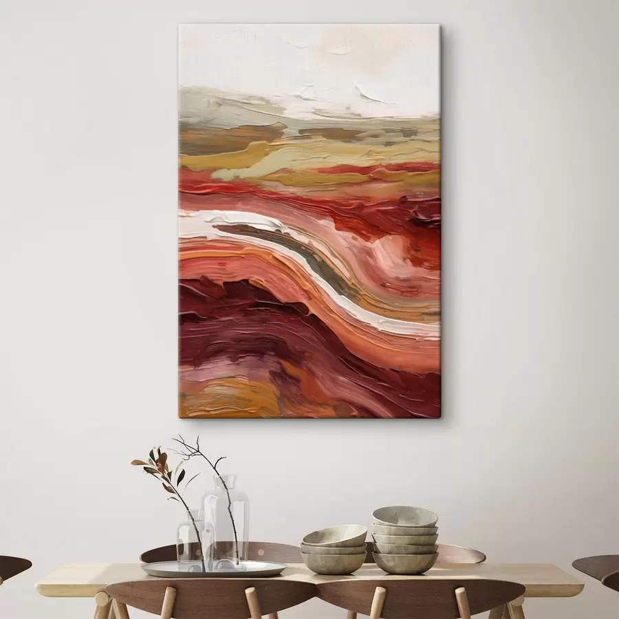 Tablouri Peisaj abstract cu straturi texturate de roșu, portocaliu și bej s50217