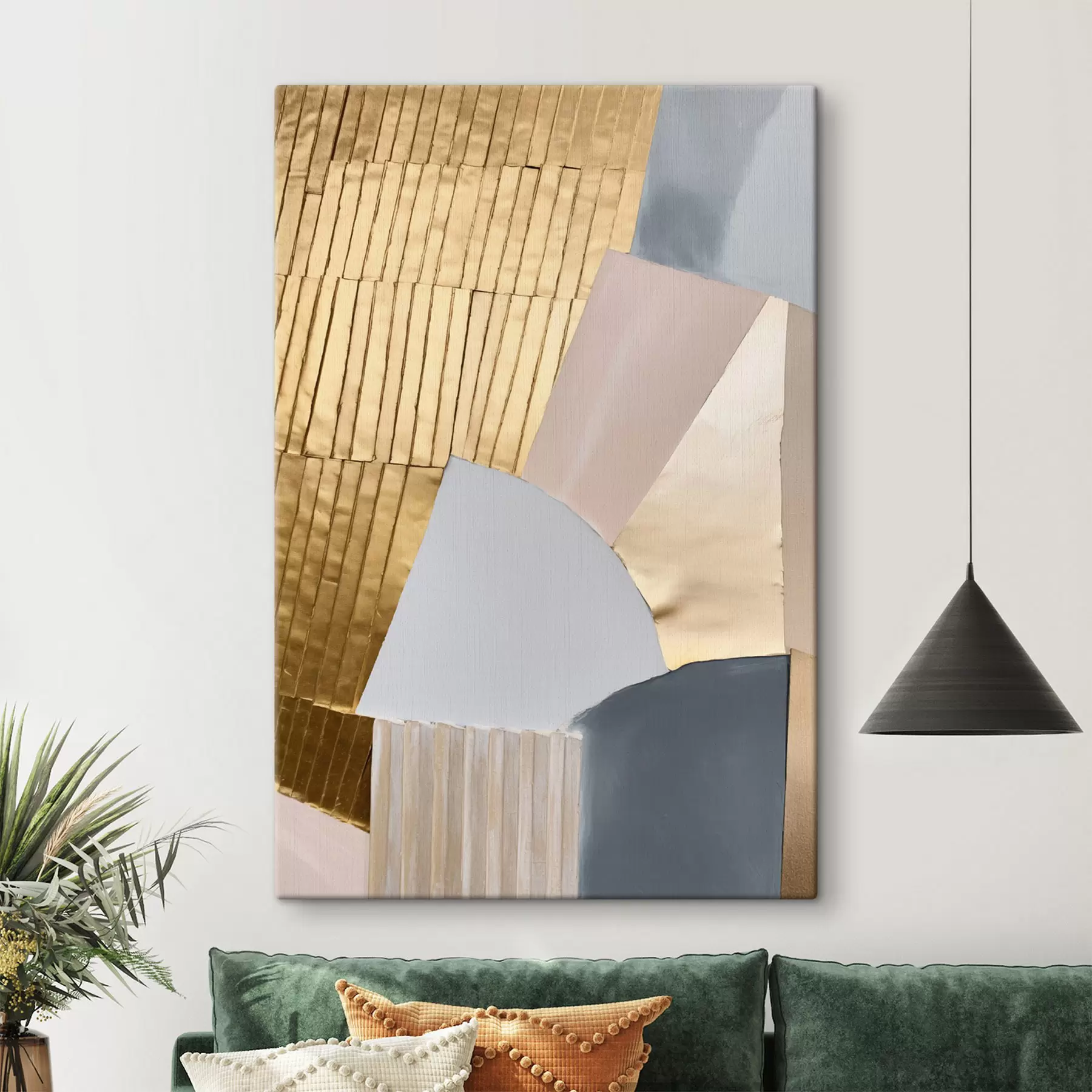 Tablouri Forme geometrice abstracte cu textură galbenă, în nuanțe de roz pal și gri s50220