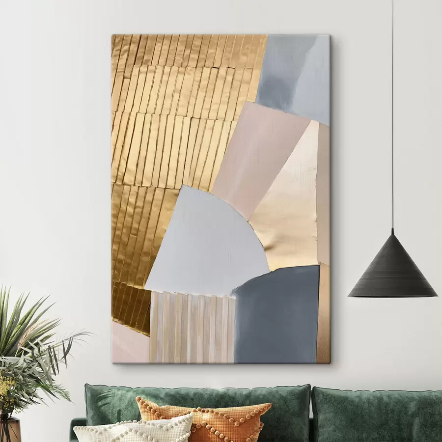 Tablouri Forme geometrice abstracte cu textură galbenă, în nuanțe de roz pal și gri s50220