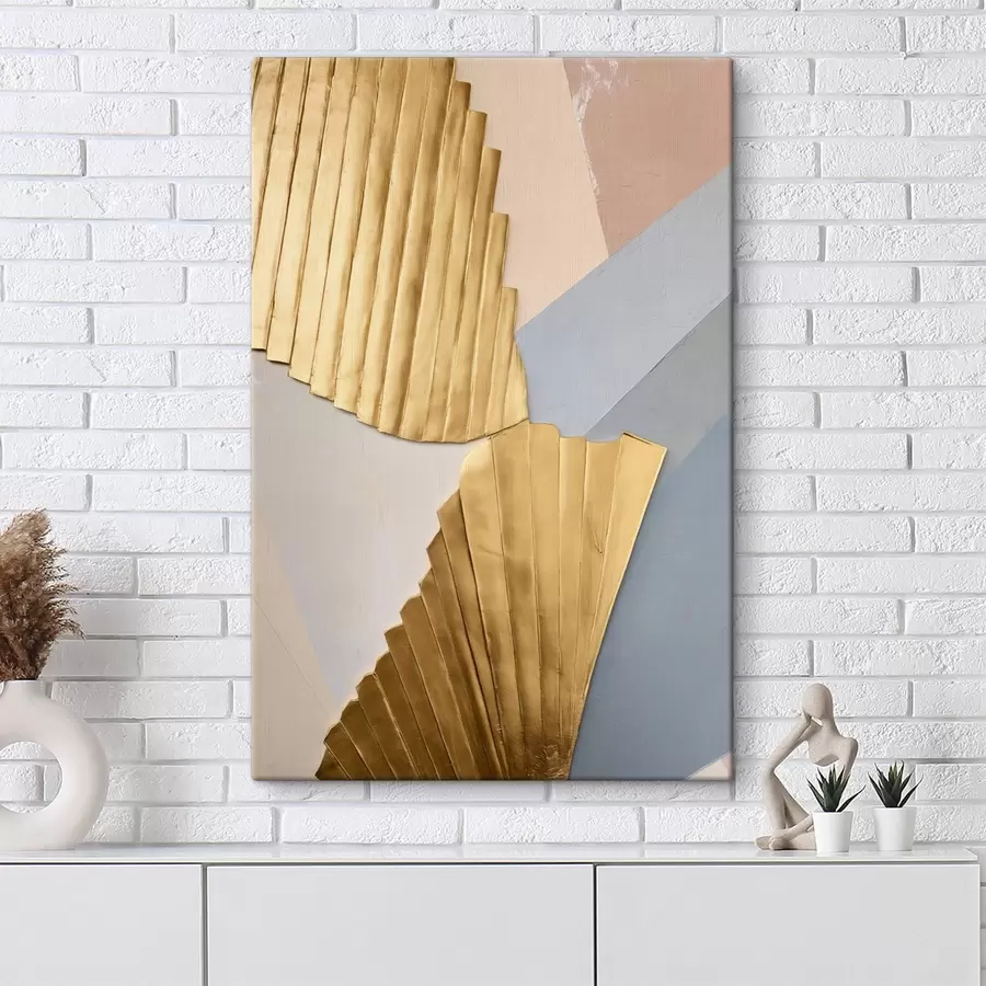 Tablouri Forme geometrice abstracte cu textură galbenă, în nuanțe de roz pal și gri s50221