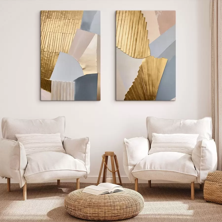 Tablouri Forme geometrice abstracte cu textură galbenă, în nuanțe de roz pal și gri m30843