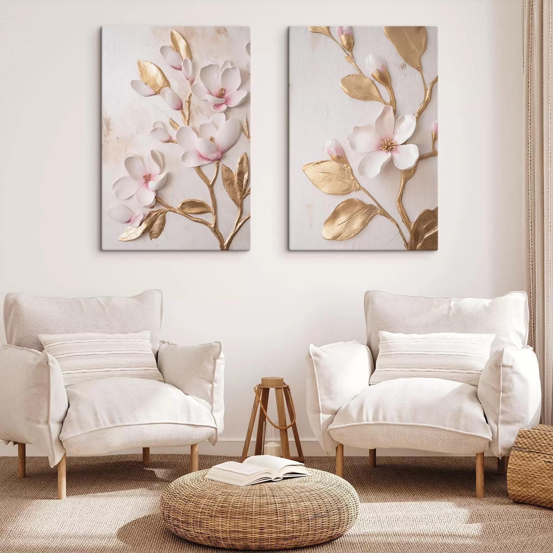 Tablouri Flori de magnolie de un roz delicat, cu textură, cu accente galbene m30848