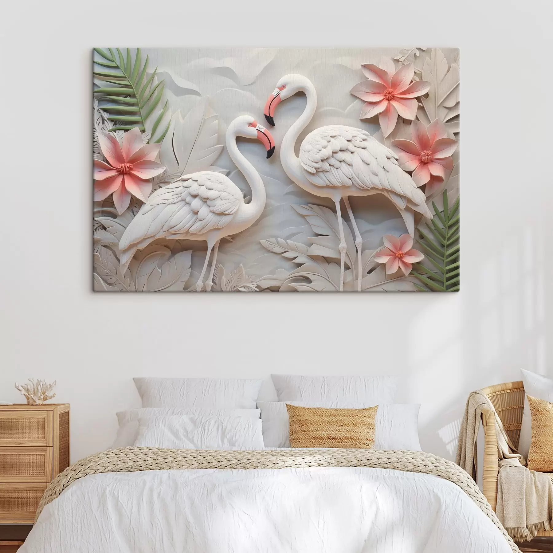 Tablouri Flamingo printre frunzele tropicale s50304