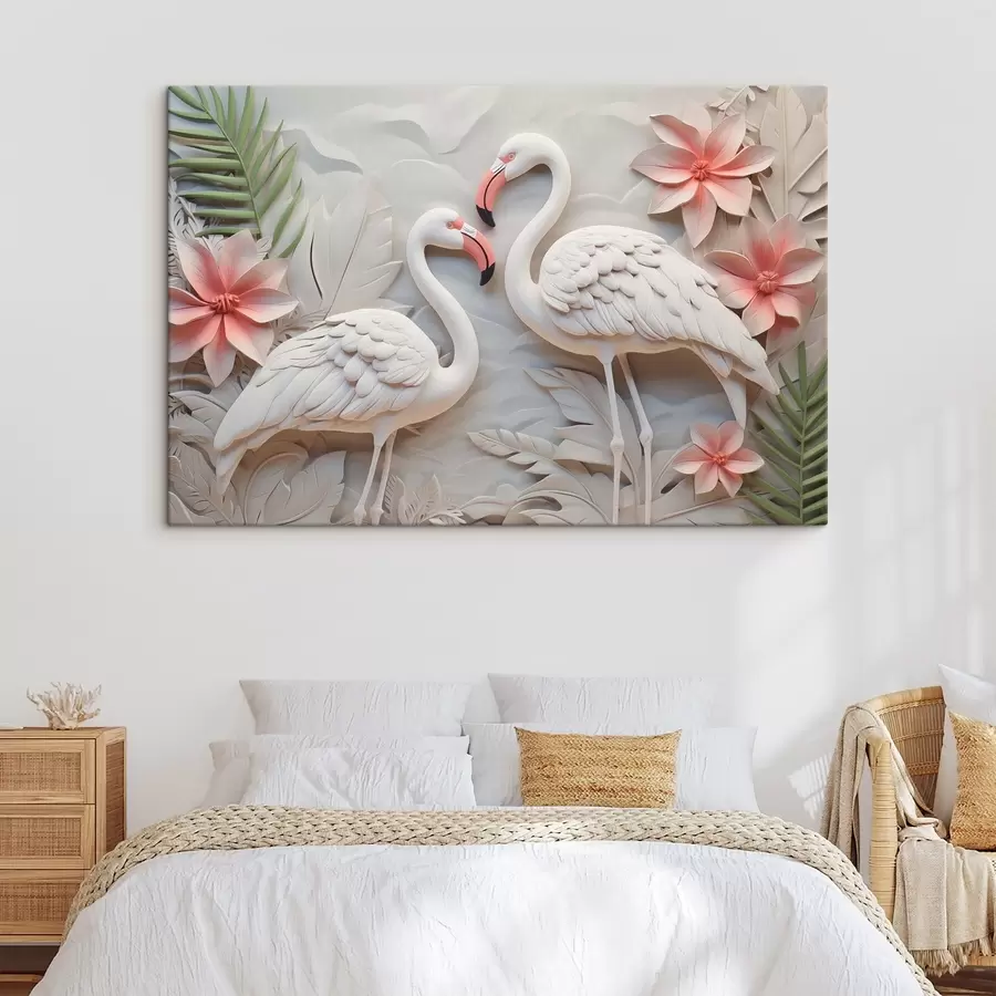 Tablouri Flamingo printre frunzele tropicale s50304