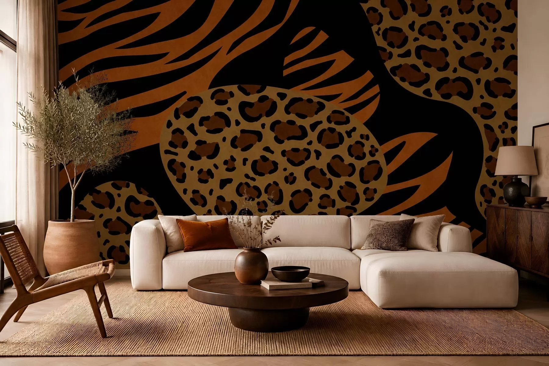 fototapet Modele cu imprimeuri de leopard și tigru, inspirate de animalele sălbatice w05759