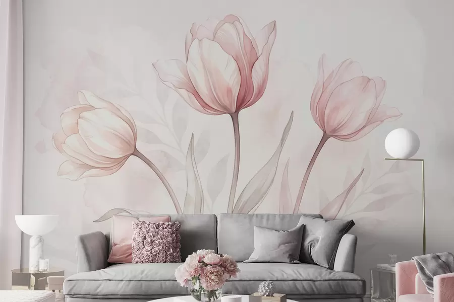 fototapet Lalele delicate în stil acuarelă w10005