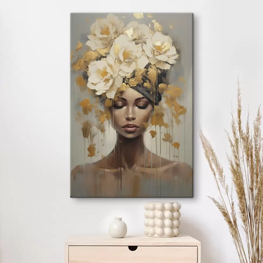 Tablouri Femeie abstractă cu flori, imitație de pictură s50382