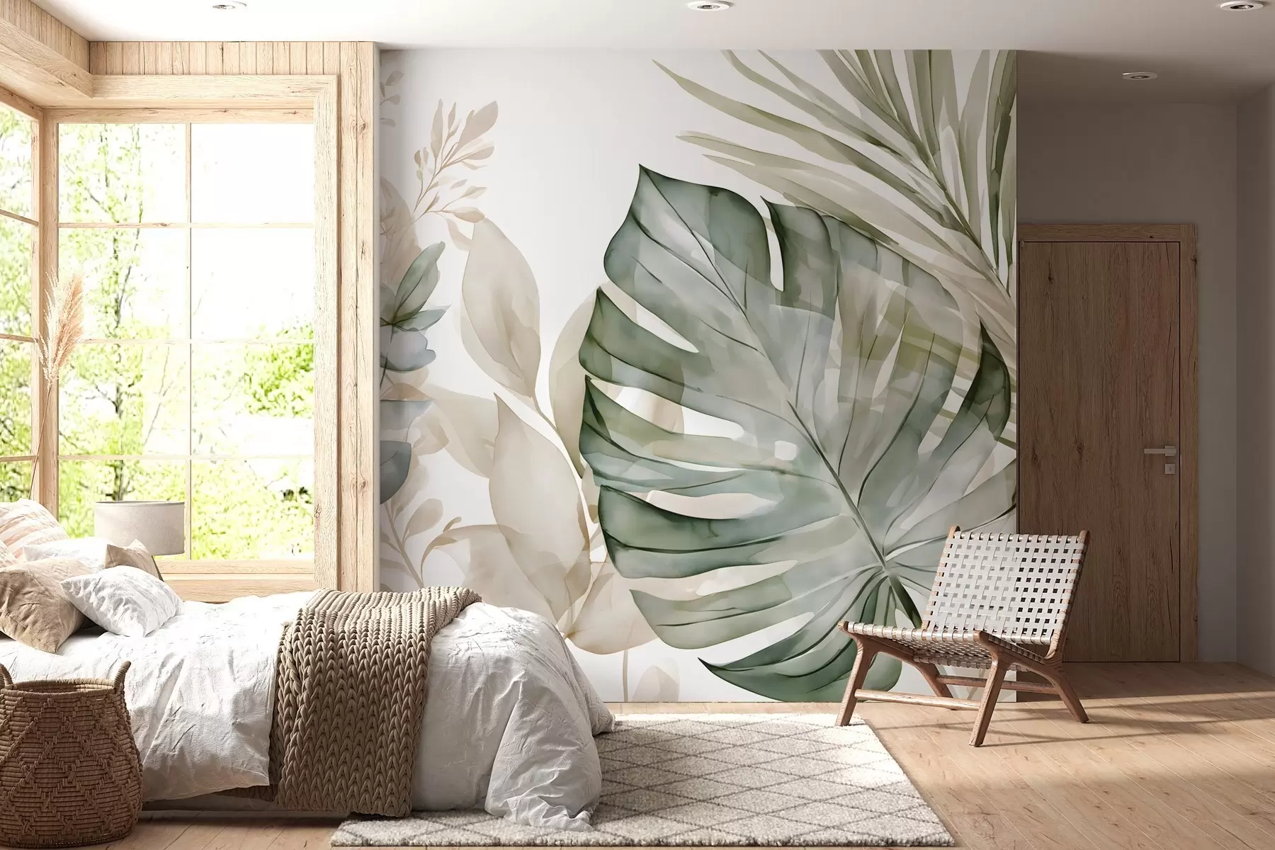 fototapet Frunze tropicale mari, în stil acuarelă w05867