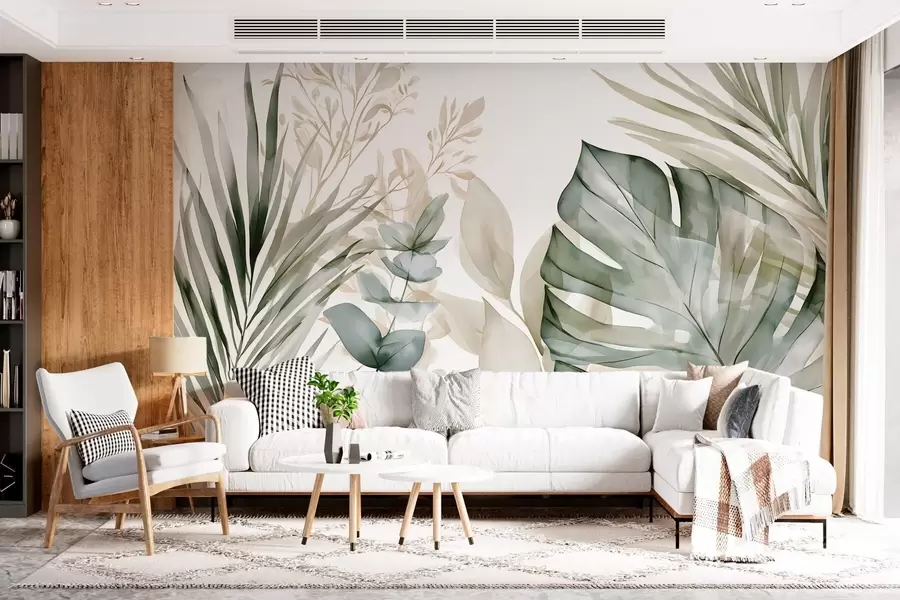 fototapet Frunze tropicale mari, în stil acuarelă w05867