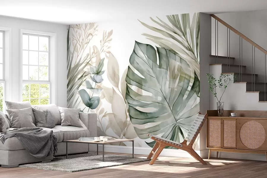 fototapet Frunze tropicale mari, în stil acuarelă w05867