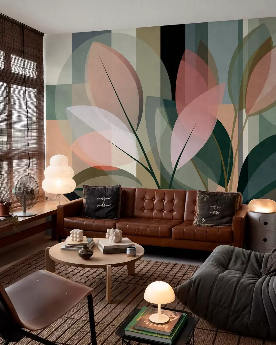 fototapet O lucrare abstractă elegantă cu motive vegetale w05871