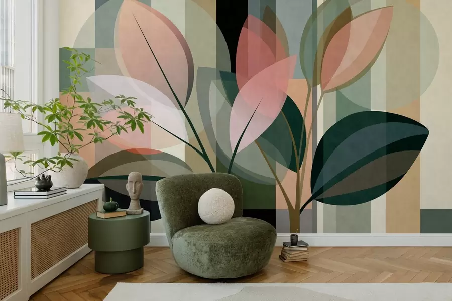 fototapet O lucrare abstractă elegantă cu motive vegetale w05871